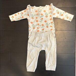 Rabbit + Bear Floral Baby Outfit with Orange Accents Size 6-9 Months